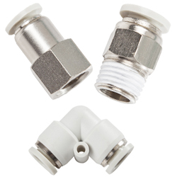 gray push in fittings for metric and inch tubing, npt thread
