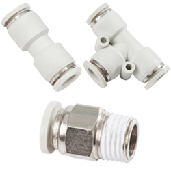 gray push in fittings for metric and inch tubing, R thread
