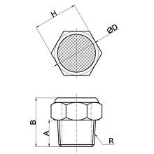 drawing of BSLM N16 | 2 NPT Male Thread Sintered Bronze Breather Vent Silencer