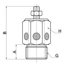 drawing of BESLC-S G08 | BSPP 1 Male Thread Slot Speed Control Muffler