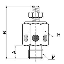 drawing of BESLC-S M10x1.25 | M10x1.25 Male Thread Slot Flow Control Muffler