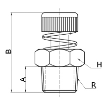 drawing of BESLD N04 | 1/2 NPT Male thread Spring loaded Flow Control Muffler