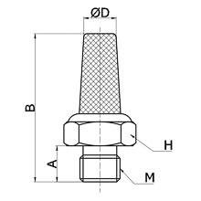 drawing of BSL-U10 | 10-32 UNF Male Thread Sintered Bronze Muffler