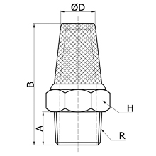 drawing of BSL 08 | R, PT, BSPT 1 Male Thread Sintered Bronze Silencer