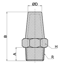 drawing of BSLE 01 | R1/8 Male Thread Hexagon Sintered Bronze Silencer