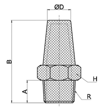 drawing of BSLE N08 | 1 NPT Male Thread Hexagon Sintered Bronze Silencer