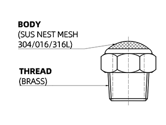 construction of brass muffler with SUS filter mesh