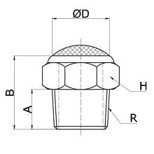 drawing of BSLV 01 | R 1/8 Male Thread Brass Silencer with SUS Mesh