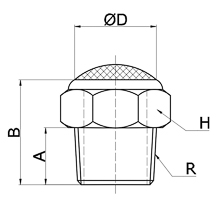 drawing of BSLV 03 | R 3/8 Male Thread Brass Silencer with SUS Mesh