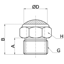 drawing of BSLV G10 | G 1-1/4 Male Thread Brass Silencer with SUS Mesh