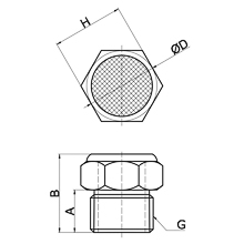 drawing of BSSM G10 | G 1-1/4 Male Thread Brass Body Muffler with Sintered SUS Breather Vent 