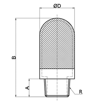 drawing of PSE 08 | R 1 Male Thread Porous Plastic Muffler