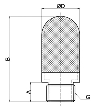 drawing of PSE G02 | G 1/4 Male Thread Porous Plastic Muffler