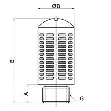 drawing of PSL G01 | G 1/8 Male Thread Porous Plastic Muffler