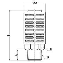 drawing of PST 01 | R 1/8 Male Thread Porous Plastic Silencer