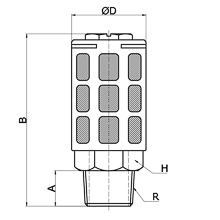 drawing of PSU 02 | BSPT 1/4 Male Thread Porous Plastic Silencer