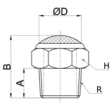 drawing of SSLV 01 | R 1/8 Male Thread Stainless Steel Silencer with Mesh